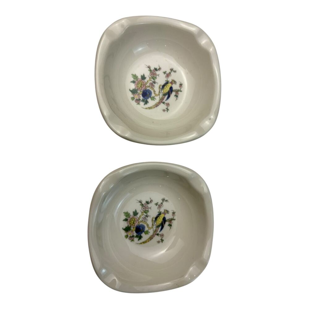 Vintage Syracuse China Bird of Paradise Floral Set of 2 Ashtrays Ceramic - Picture 3 of 5